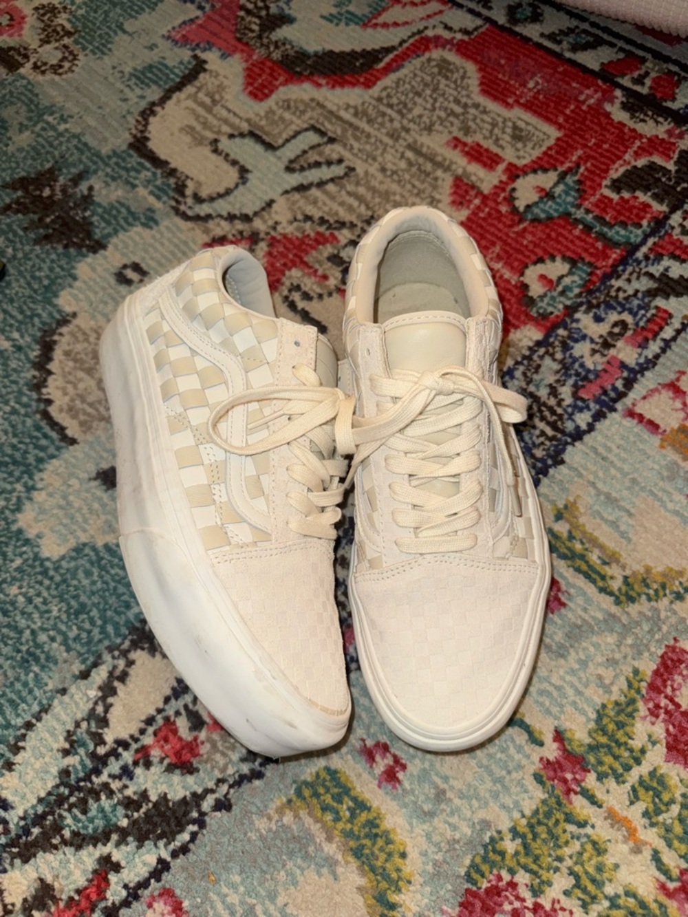 Vans Checkerboard Cream/White Platform Sneakers